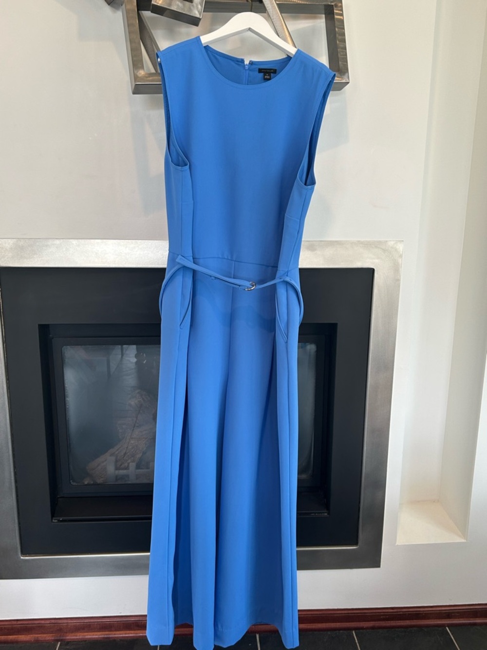Ann Taylor Sleeveless Belted Jumpsuit in Bright Blue w/ Pockets.
